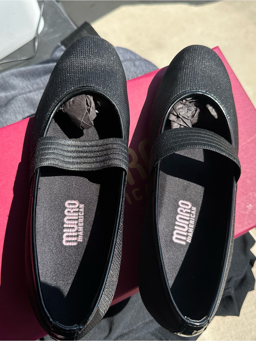 Munro Black Slip-On Mary Jane Loafers with Elastic Strap